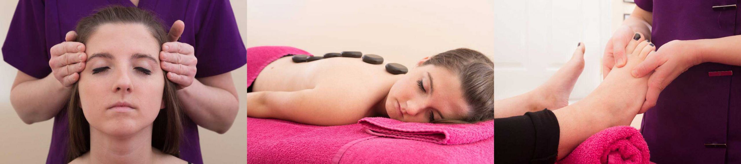 Treatments head massage, hot stone massage and reflexology